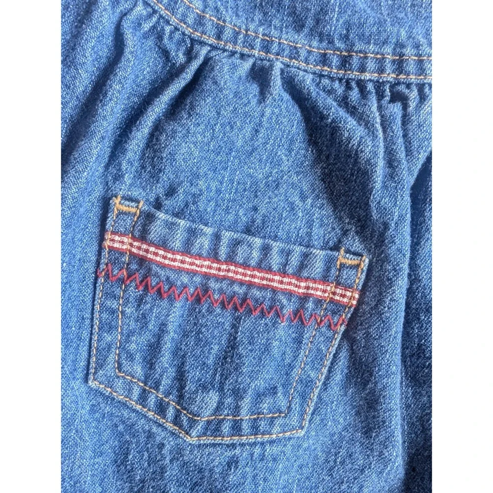 Vintage 90s Minnie Mouse Denim Overall Dress 18 Months Embroidered Mickey Kiss